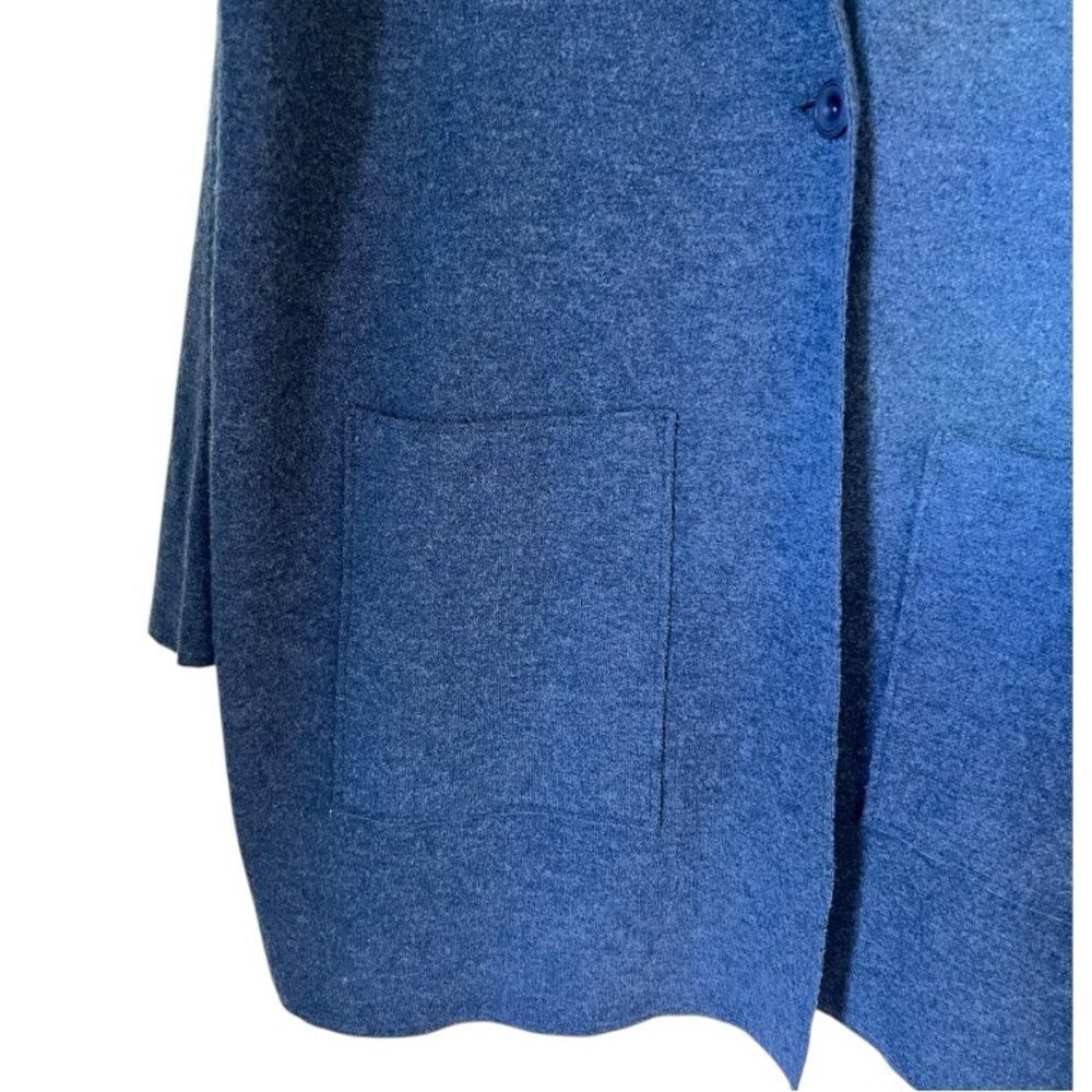 Eileen Fisher Merino Wool Double Knit Notch Collar Deep Blue Sweater Cardigan L - Picture 5 of 10